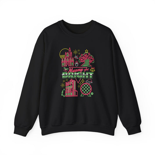 Merry & Bright, Neon Park Landmarks - Crewneck Sweatshirt