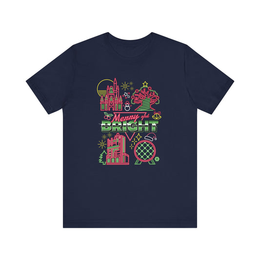 Merry & Bright, Neon Park Landmarks - Adult  Short Sleeve Tee