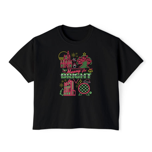 Merry & Bright, Neon Park Landmarks - Women's Boxy Tee
