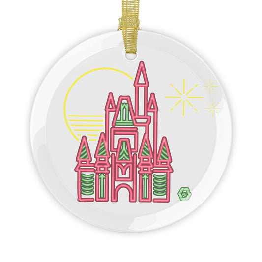 Cinderella Castle, Neon Landmark - Glass Ornament